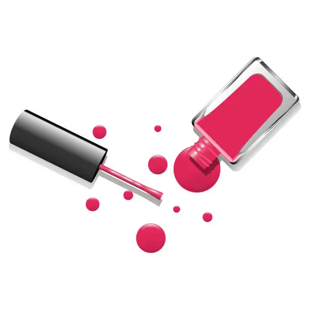 Vector illustration of Pink nail lacquer and drops on plain background