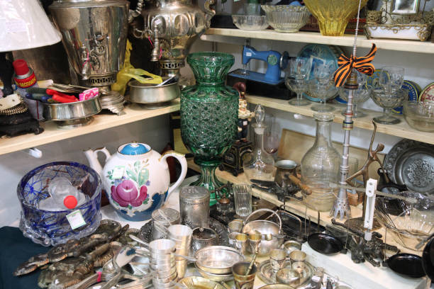 istock Many different products for the home at the flea market 1128195808