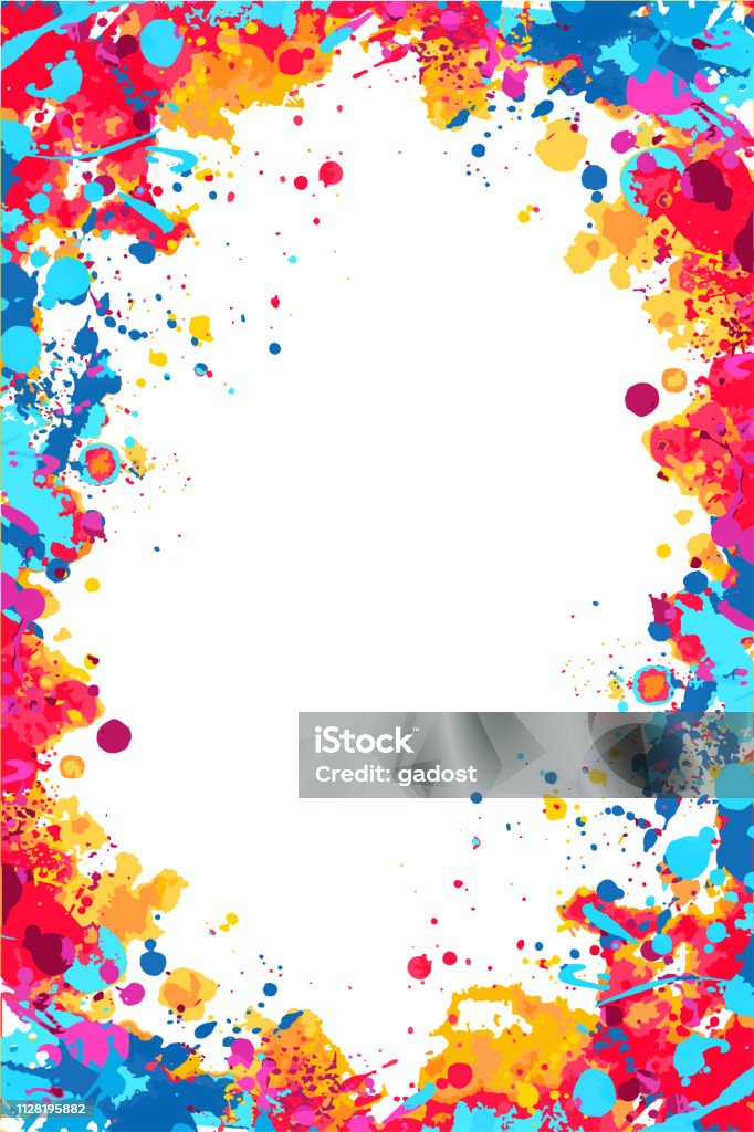 Vector red, orange and blue splattered frame Vector bright colorful ed, orange and blue splattered frame for flyers, posters, invitations Paint stock vector