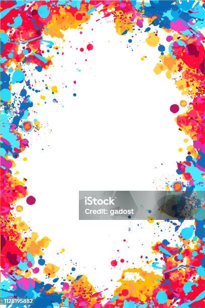 Vector Red Orange And Blue Splattered Frame Stock Illustration - Download Image Now - Paint, Backgrounds, Splattered