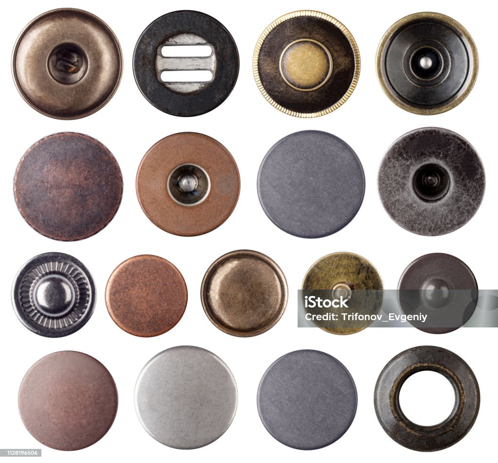 borst Lauw mosterd Metal Jeans Buttons And Rivets Set Collection On White Background Stock  Photo - Download Image Now - iStock