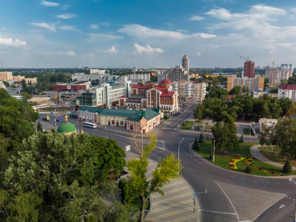 Lipetsk, Russia - Aug 5. 2018. Revolution square from above stock photo