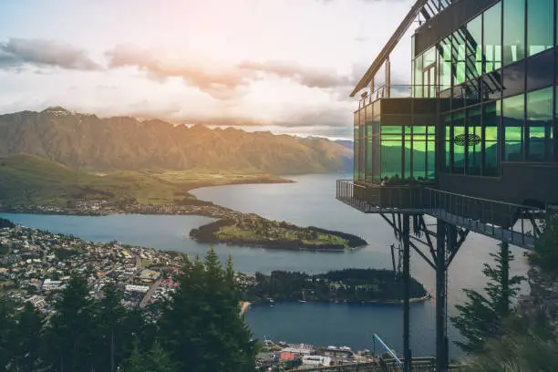 Photo of Queenstown, New Zealand and The Rarkables in Panoramic View.