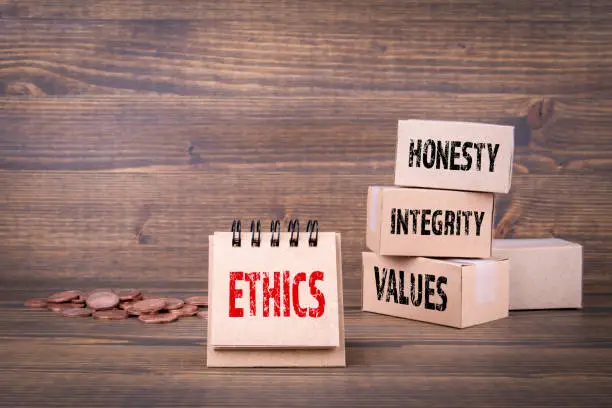Photo of Ethics oncept. Honesty, integrity and values words