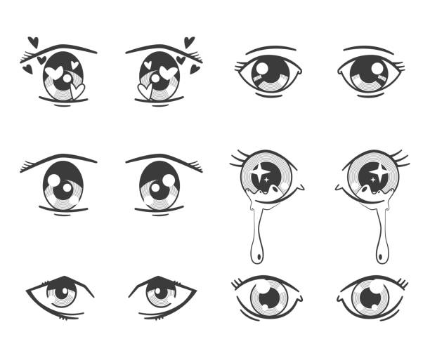 Anime Eyes With Different Expressions Vector Black Silhouette Icons Set  Isolated On White Background Stock Illustration - Download Image Now -  iStock
