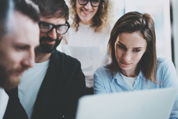 istock Business Project team working together at sunny meeting room at office.Brainstorming process concept.Horizontal.Blurred background 1128201957