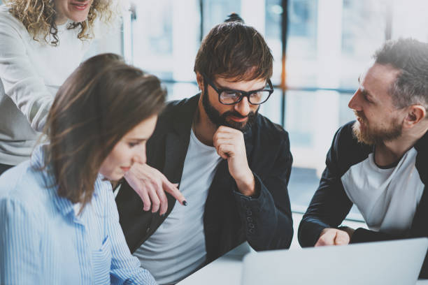 istock Happy Business people meeting concept.Blurred background.Horizontal. 1128203180