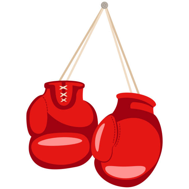 illustrations, cliparts, dessins animés et icônes de accrocher les gants de boxe rouges. icône plate vecteur caricature isolé sur fond blanc. - boxing fist knocking punch