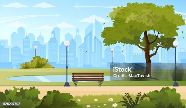 Summer City Park Stock Illustration - Download Image Now - Natural Parkland, City, Tree