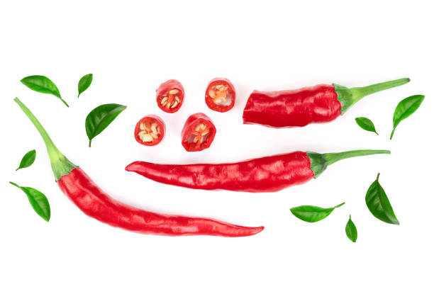 istock red hot chili peppers isolated on white background with copy space for your text. Top view. Flat lay pattern 1128209212