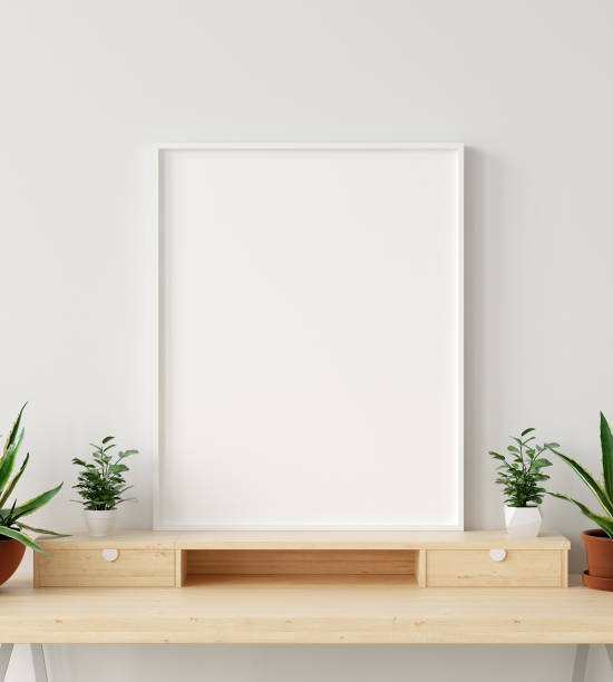 istock Mock up poster frame in interior background with decor on shelf 1128210746