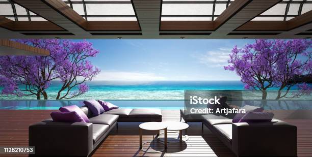 Ocean Villa Luxury House With Pool And Sea View Stock Photo - Download Image Now - Luxury, Building Terrace, Swimming Pool