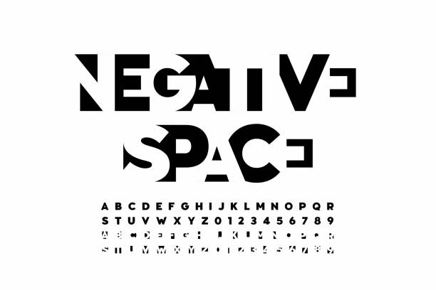 Negative space style font Negative space style font, alphabet letters and numbers vector illustration negative image technique stock illustrations