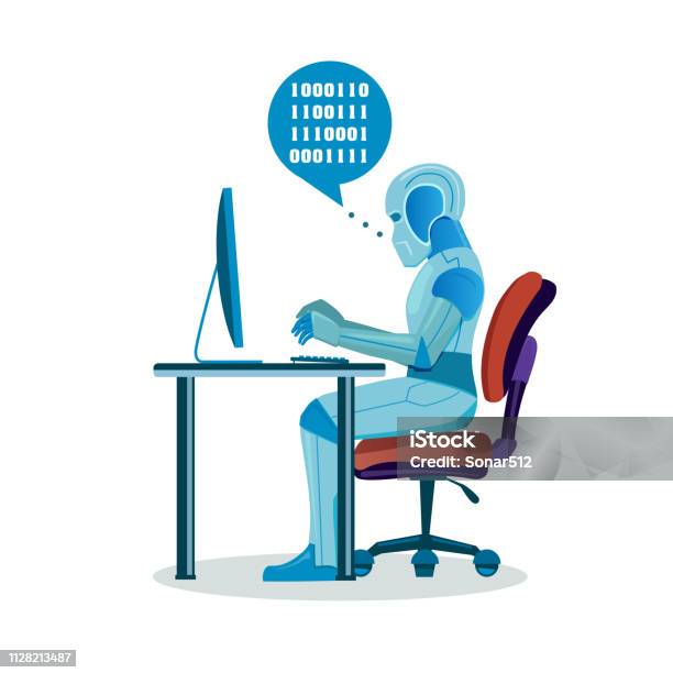 Robot Fixing Computer Robot Working With Computer Fixing Errors Futuristic Artificial ...