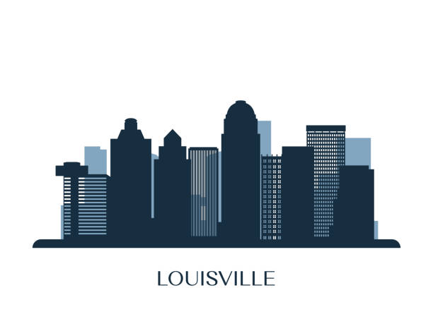 ilustrações de stock, clip art, desenhos animados e ícones de louisville skyline, monochrome silhouette. vector illustration. - architecture art blue bridge