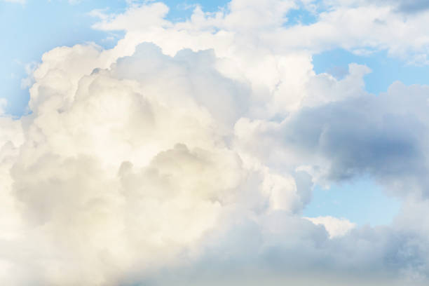 weißen cumulus congestus wolken am blauen himmelshintergrund - storm cloud stratosphere overcast four seasons stock-fotos und bilder