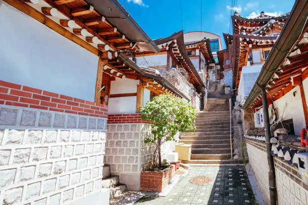 Bukchon Hanok Village is a Korean traditional village located near Gyeongbok Palace in Seoul, South Korea