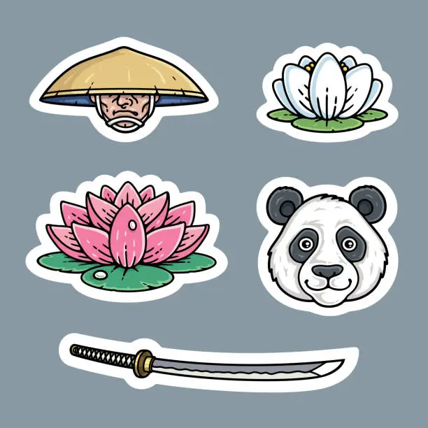 Vector illustration of Japanese sticker set