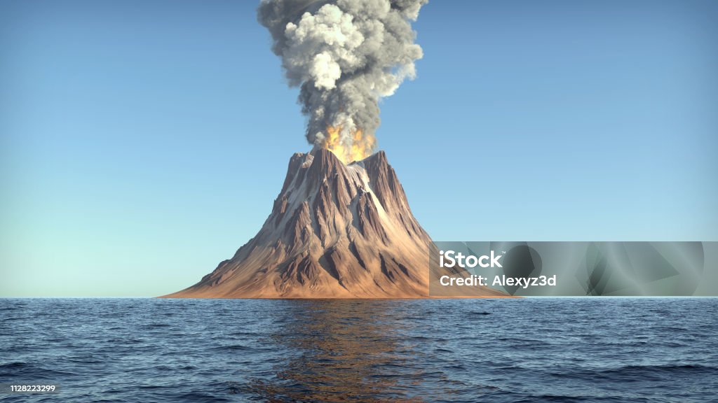 Volcano eruption volcano eruption on an island in the ocean Volcano Stock Photo
