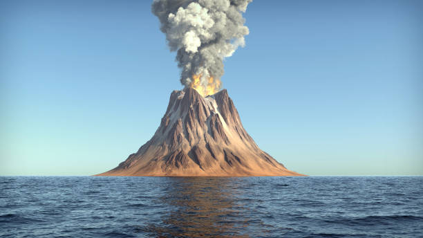 Volcano eruption volcano eruption on an island in the ocean volcanic landscape photos stock pictures, royalty-free photos & images