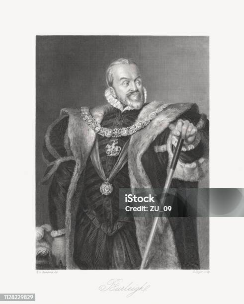 William Cecil 1st Baron Burghley English Statesman Steel Engraving Stock Illustration - Download Image Now
