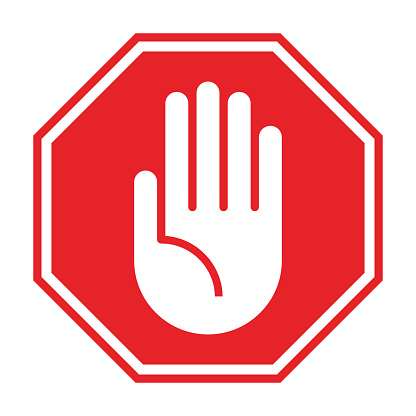 No entry hand sign on white background