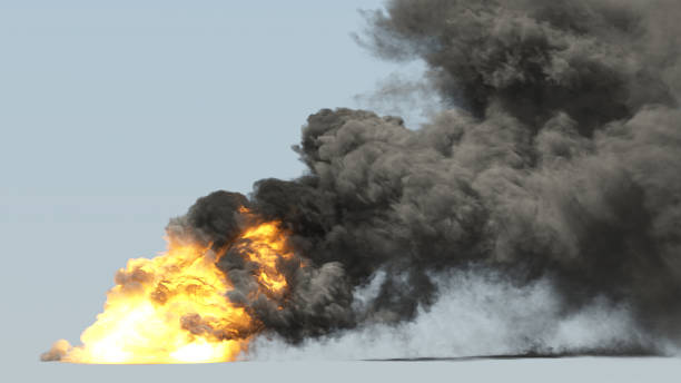 巨大な火と煙 - oil boom ストックフォトと画像