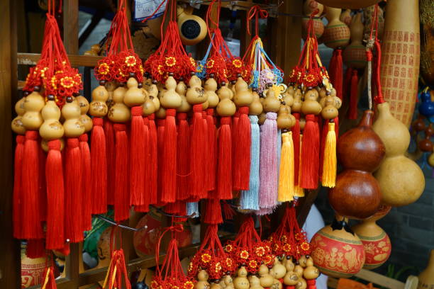 istock Rows of red and blue traditional Chinese souvenirs 1128232323