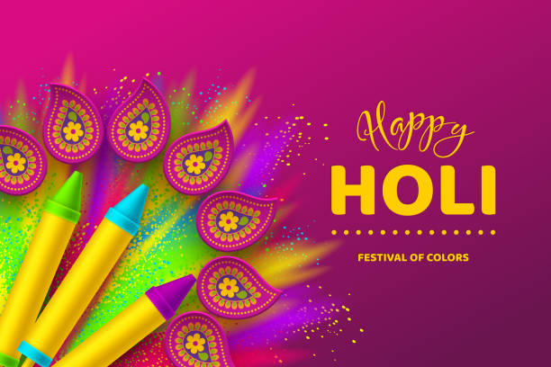 illustrazioni stock, clip art, cartoni animati e icone di tendenza di happy holi design colorato per festival of colors. - holi