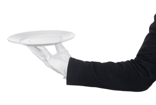 istock Waiter holding plate on white background 1128232859