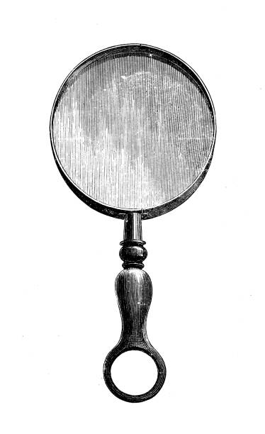 Antique illustration of scientific discoveries, photography: Magnifying glass Antique illustration of scientific discoveries, photography: Magnifying glass laboratory drawings stock illustrations