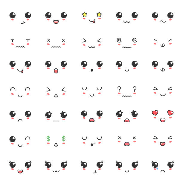 Kawaii Color Cute Faces Kawaii Expressions Emoticons Japanese Kawaii Emoji  Stock Illustration - Download Image Now - iStock
