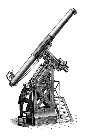 Antique illustration of scientific discoveries, photography: Telescope