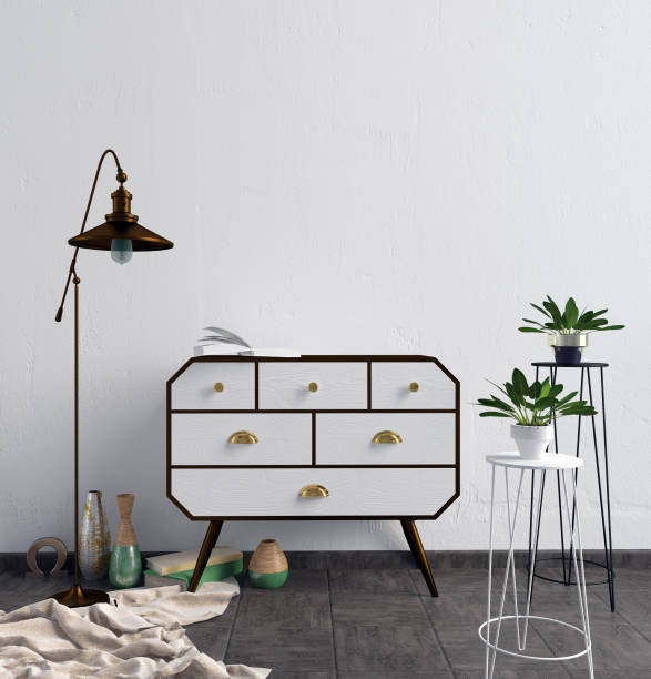 istock Modern interior with dresser. Wall mock up. 3d illustration. 1128238508