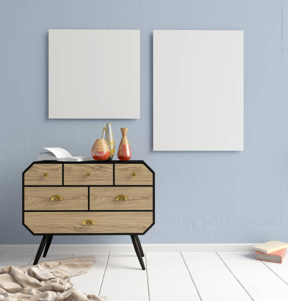 istock Modern interior with dresser. Poster mock up. 3d illustration. 1128238515
