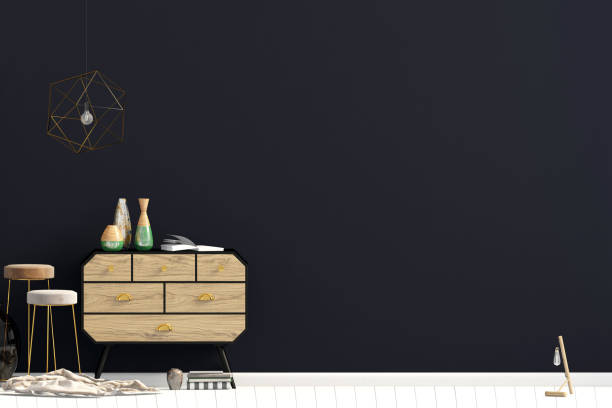 istock Modern interior with dresser. Wall mock up. 3d illustration. 1128238531