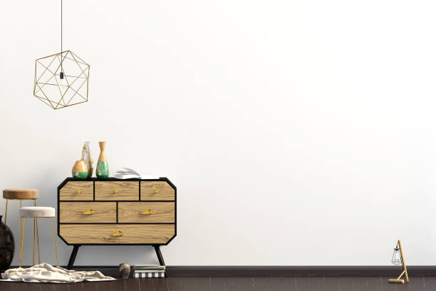 istock Modern interior with dresser. Wall mock up. 3d illustration. 1128238532