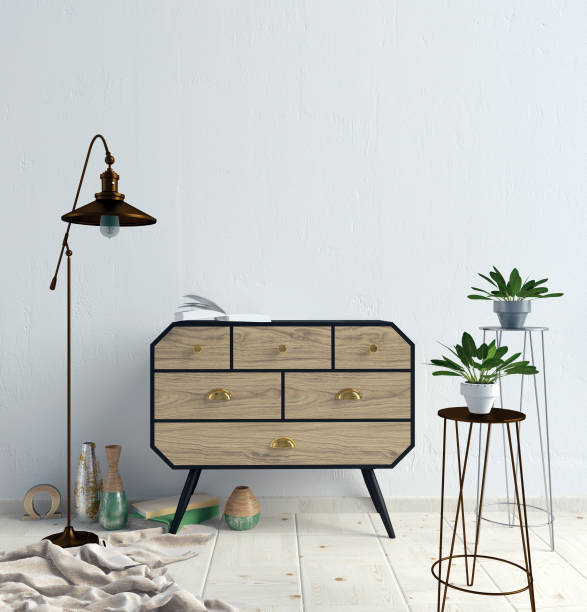istock Modern interior with dresser. Wall mock up. 3d illustration. 1128238567