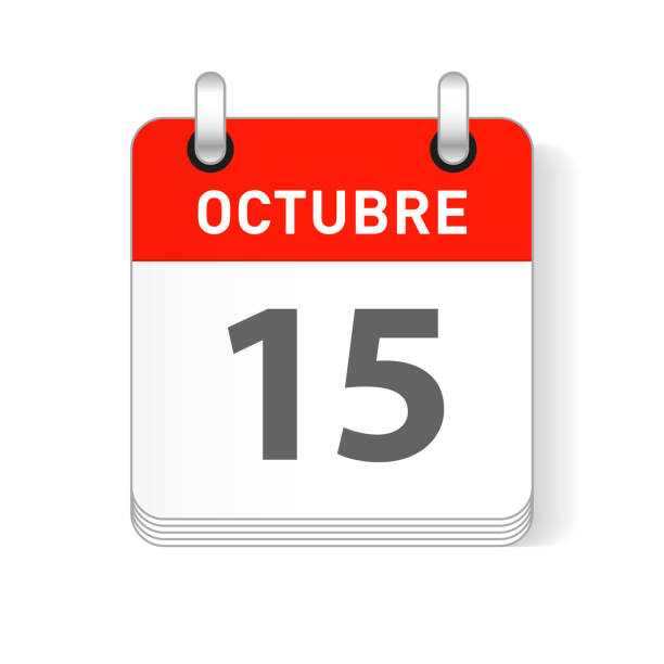 istock Octuber 15, October 15 date visible on a page a day organizer calendar in spanish Language 1128239772