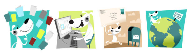 ilustraciones, imágenes clip art, dibujos animados e iconos de stock de perro de enviar tarjetas de felicitación - birthday card dog birthday animal