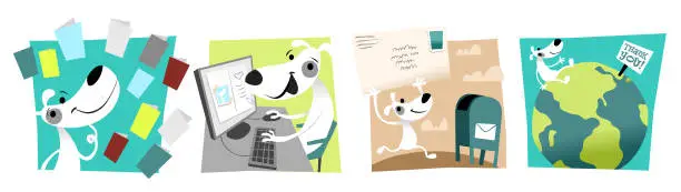 Vector illustration of Dog sending greeting cards