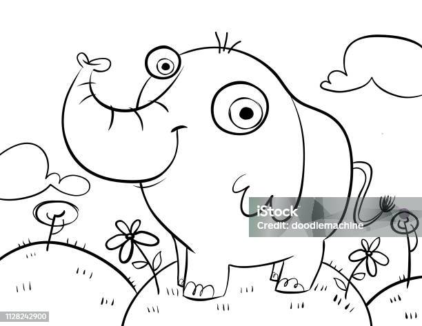 Elephant Colouring Page Stock Illustration - Download Image Now - Coloring, Elephant, Coloring Book Page - Illlustration Technique
