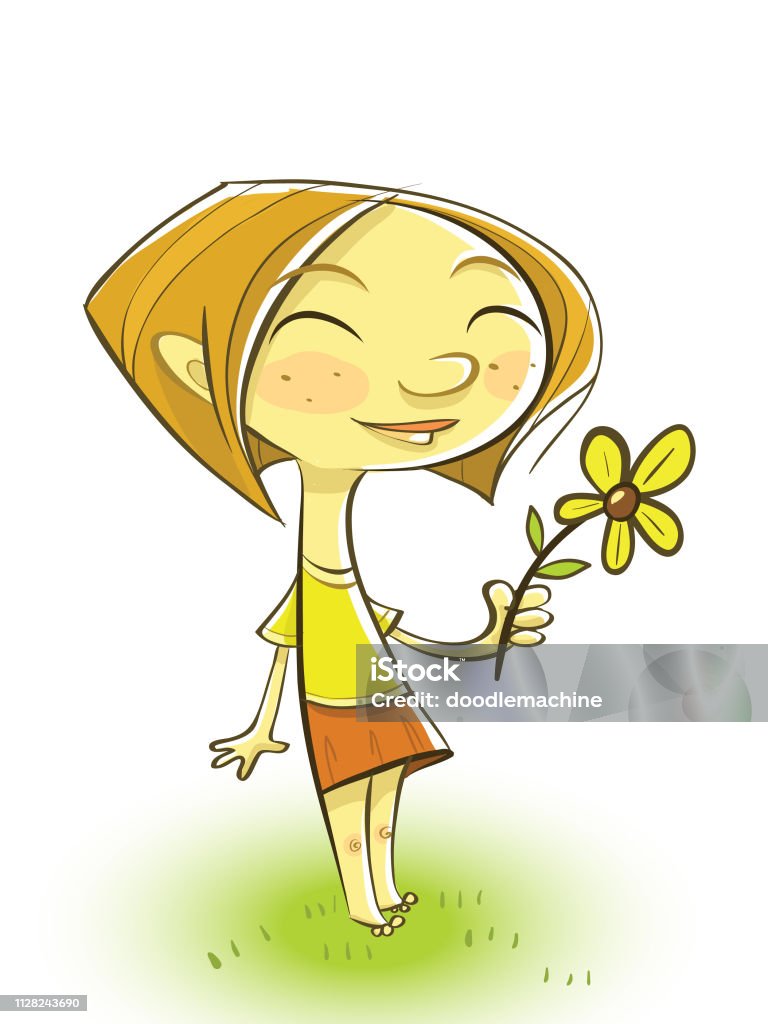 Happy girl with flower Happy girl with flower for all your Happy girl with flower needs! Baby - Human Age stock vector