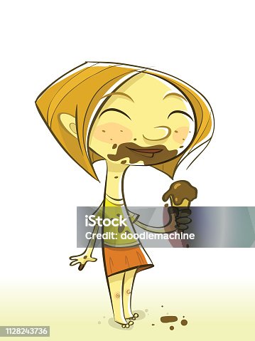 istock Happy girl with chocolate ice cream 1128243736