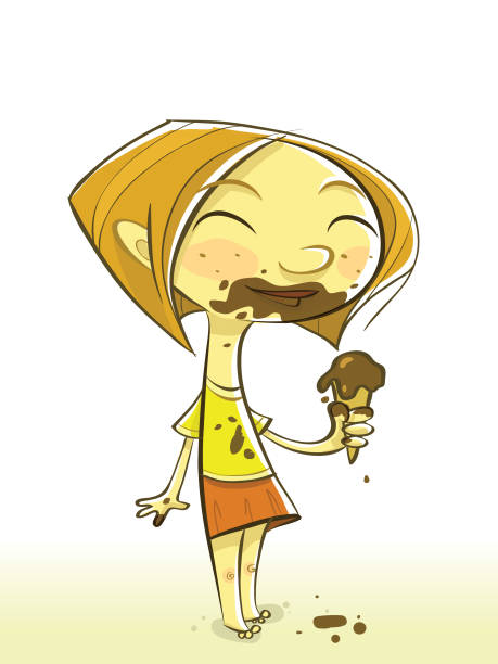 Happy girl with chocolate ice cream Look at you! You're so messy. Where did you learn to eat like that? melting girl stock illustrations