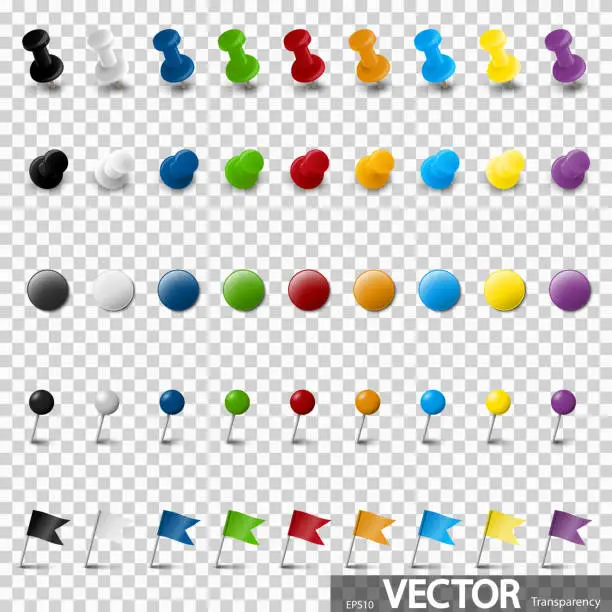Vector illustration of collection of pin needle office supplies