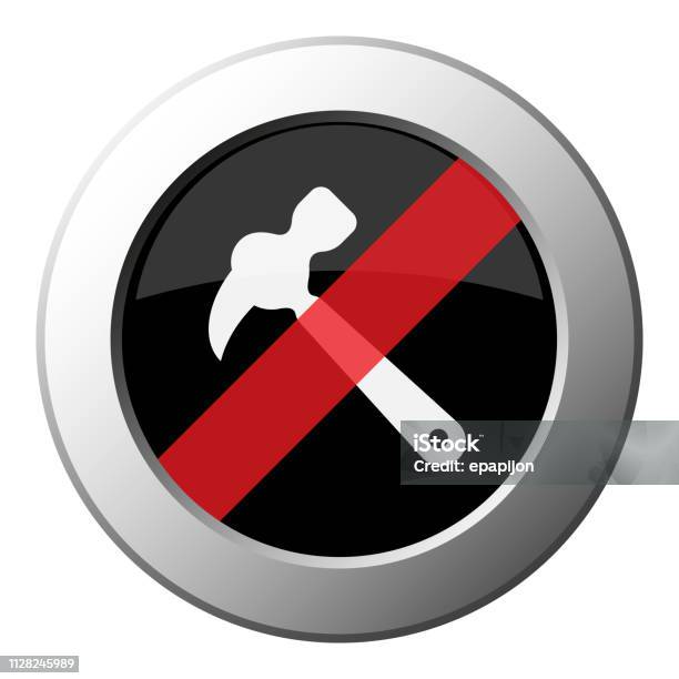 Claw Hammer Ban Round Metal Button White Icon Stock Illustration - Download Image Now - Abstract, Black Color, Chrome