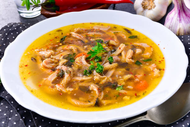 istock Traditional tripe soup in polish style with beef and vegetables 1128246159