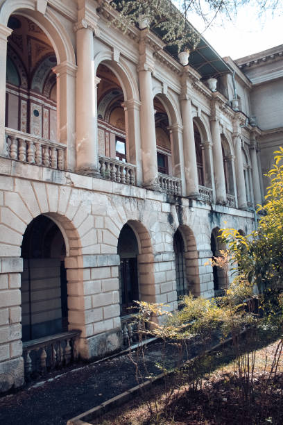 istock Beautiful abandoned, old building with columns 1128246259