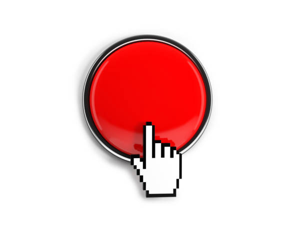 Red Button With Hand Cursor İsolated On White Red Button With Hand Cursor İsolated On White With Clipping Path call button stock pictures, royalty-free photos & images